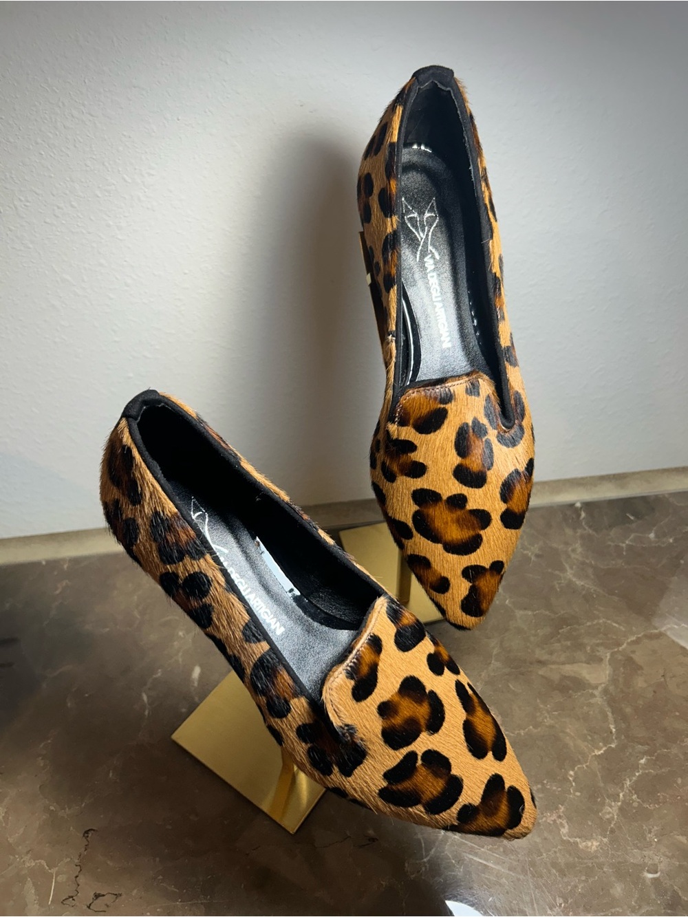 Leopard Print Pointed Toe Flats in Tan and Black - Women